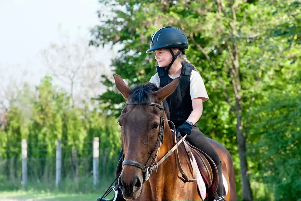 Cheval au départ du Camping les Coteaux du Lac